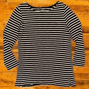 Old Navy Black and White Striped Long Sleeve Top - Medium Tall